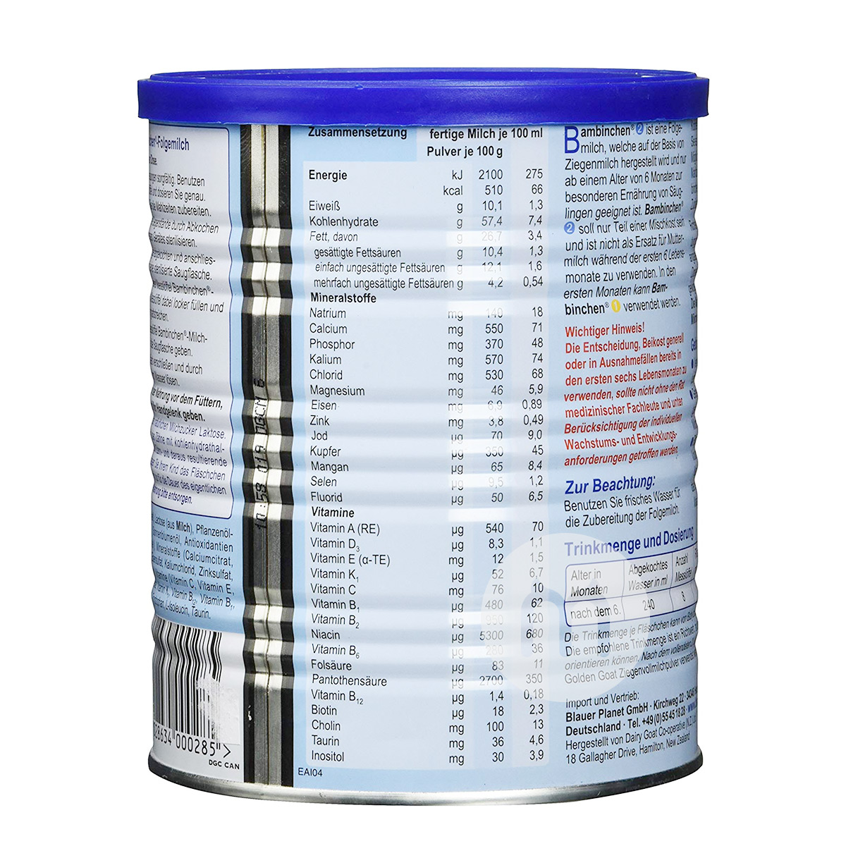 Bambinchen German Blue Planet Goat Milk Powder Tahap 2 * 6 Versi Luar Negeri