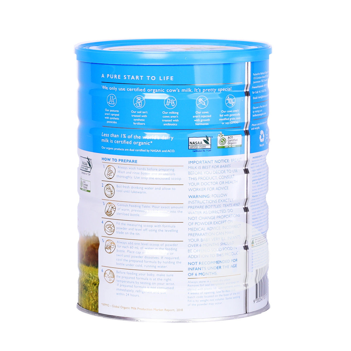 susu bubuk bayi organik BELLAMY`S Australia 2 bagian 900g * 6 kaleng standar lokal Australia