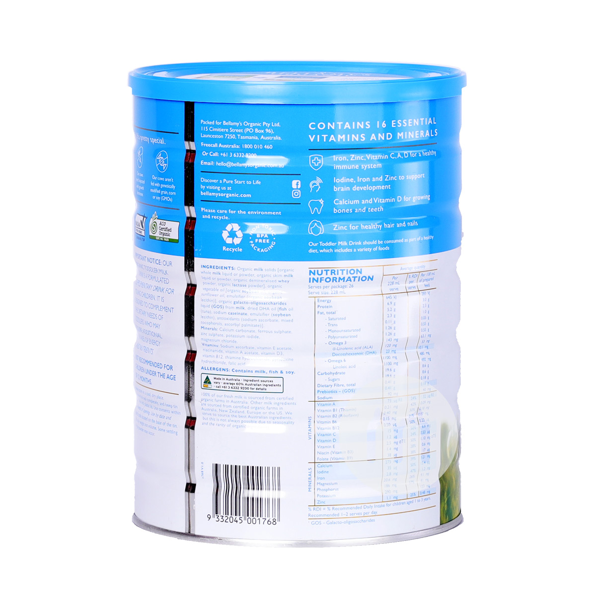 susu bubuk bayi organik BELLAMY`S Australia 3 tahap 900g * 6 kaleng standar lokal Australia