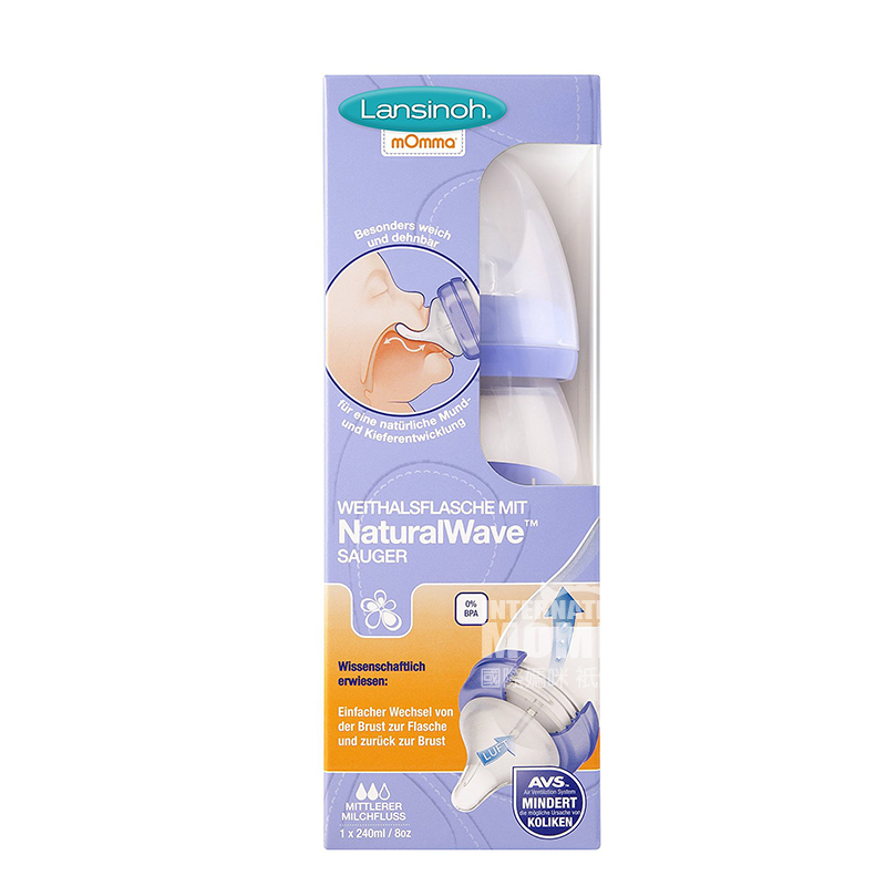 Lansinoh US mOmma seri gelombang alami botol susu pp 240ml versi 0-6 bulan di luar negeri