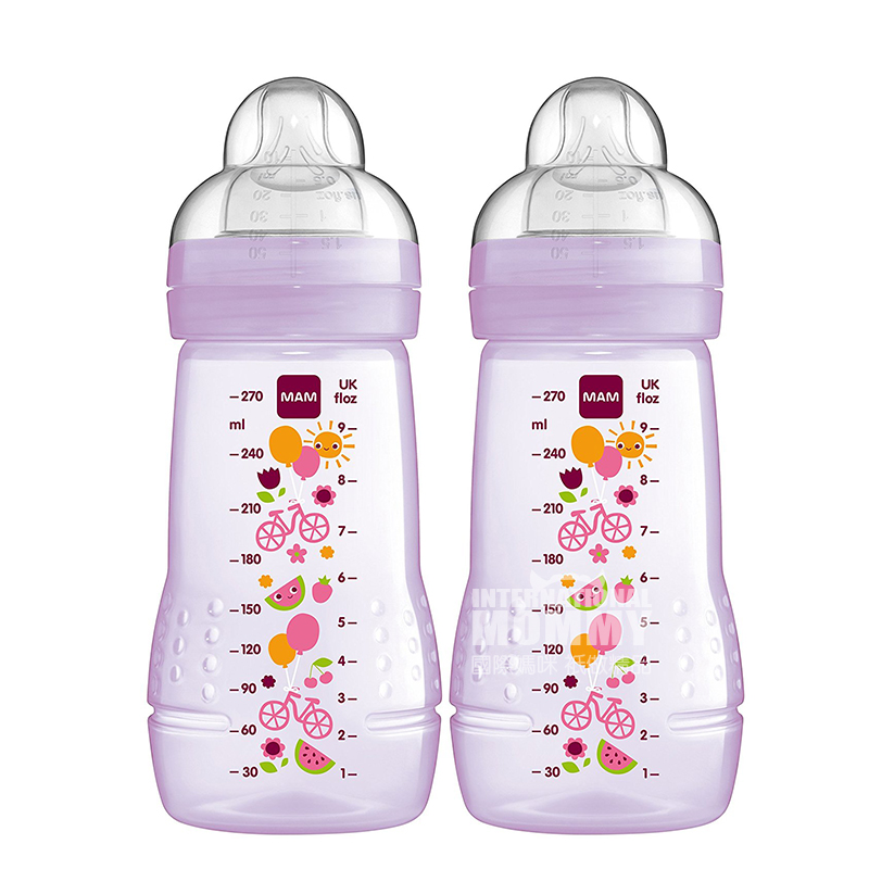 MAM Austria anti-jatuh PP botol susu silikon mulut lebar 270 ml dua paket 0-6 bulan versi luar negeri