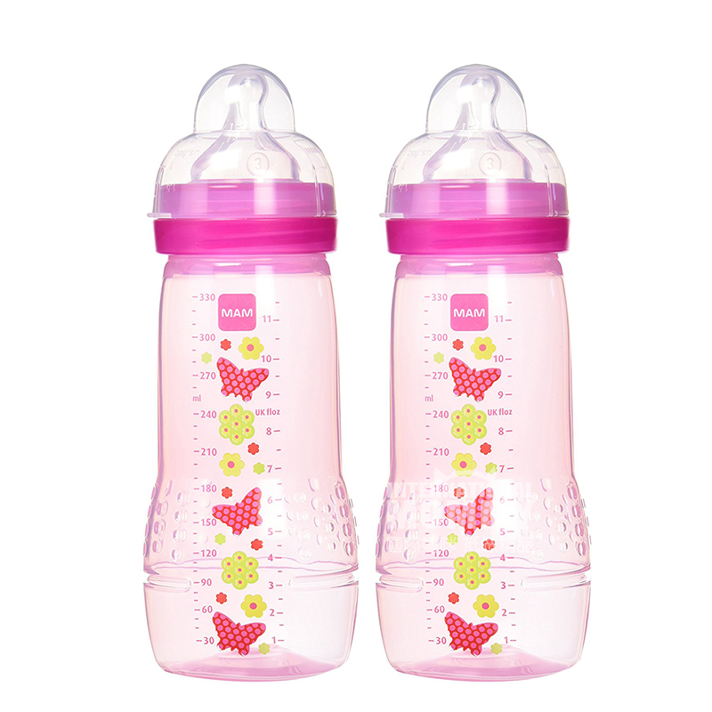 MAM Austria anti-jatuh PP botol plastik mulut bayi silikon 330 ml dua paket untuk lebih dari 4 bulan Versi luar negeri