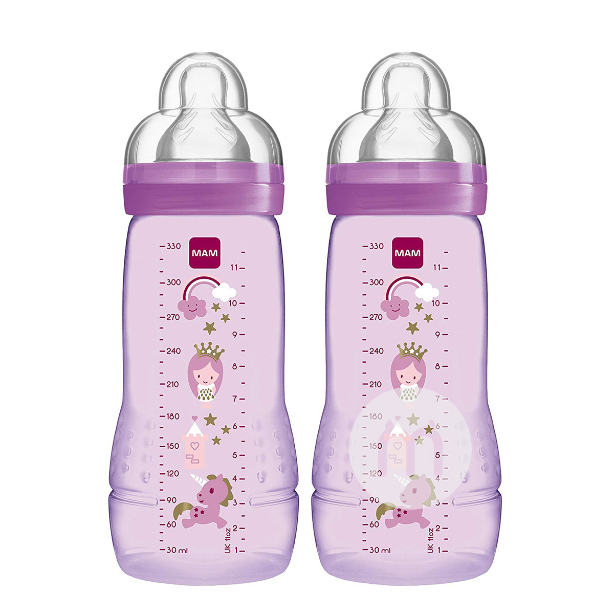 MAM Austria anti-jatuh PP botol plastik mulut bayi silikon 330 ml dua paket untuk lebih dari 4 bulan Versi luar negeri