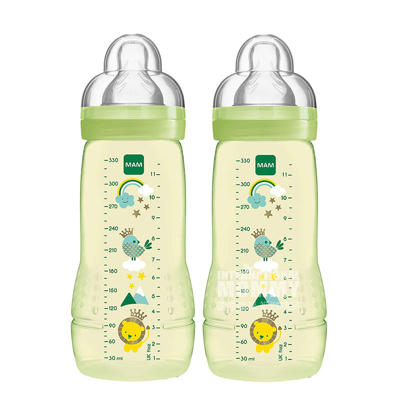 MAM Austria anti-jatuh PP botol plastik mulut bayi silikon 330 ml dua paket untuk lebih dari 4 bulan Versi luar negeri
