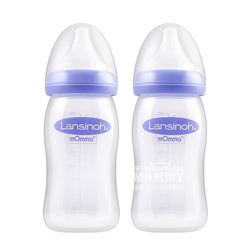 Lansinoh US mOmma seri gelombang alami botol susu pp 240ml * 2 buah versi luar negeri 6 - 6 bulan