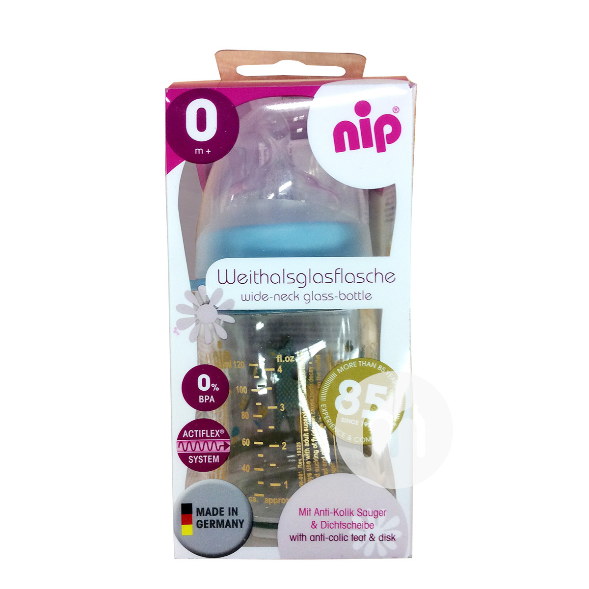Nip Germany botol kaca kaliber anti-kembung berkaliber lebar 120ml 0 bulan atau lebih Versi Luar Negeri