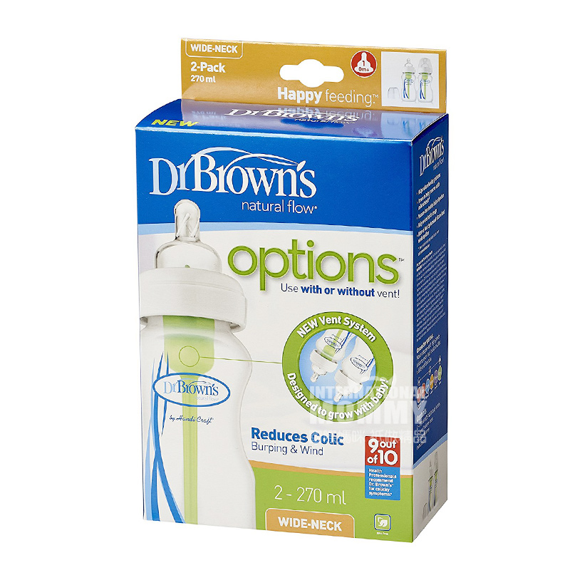 Dr Brown`s Botol PP Bayi Ukuran Besar Amerika Serikat 270ml Dua Bungkusan 0-3 Bulan Versi Luar Negeri