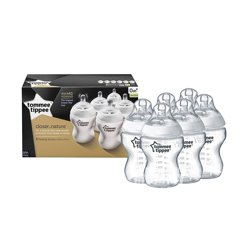 Tommee Tippee Inggris mulut lebar anti-perut kembung botol bayi 6 pcs 260 ml 0-3 bulan versi luar negeri