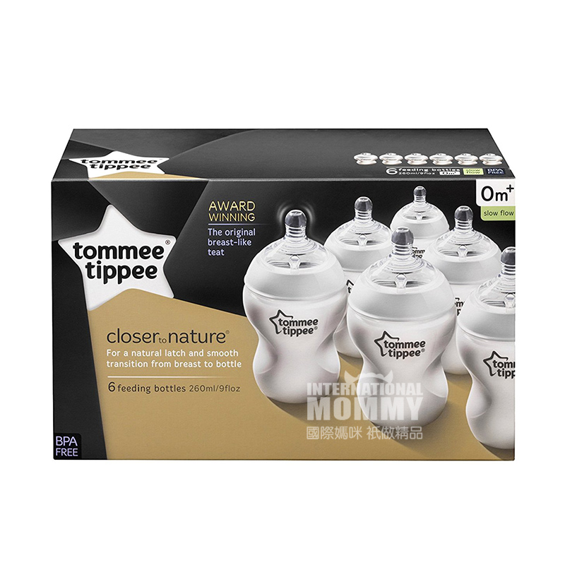 Tommee Tippee Inggris mulut lebar anti-perut kembung botol bayi 6 pcs 260 ml 0-3 bulan versi luar negeri