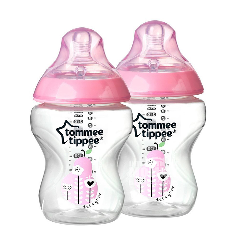 Tommee Tippee Inggris mulut lebar anti-kembung perut botol bayi 2 * 260ml pink 0-3 bulan versi luar negeri