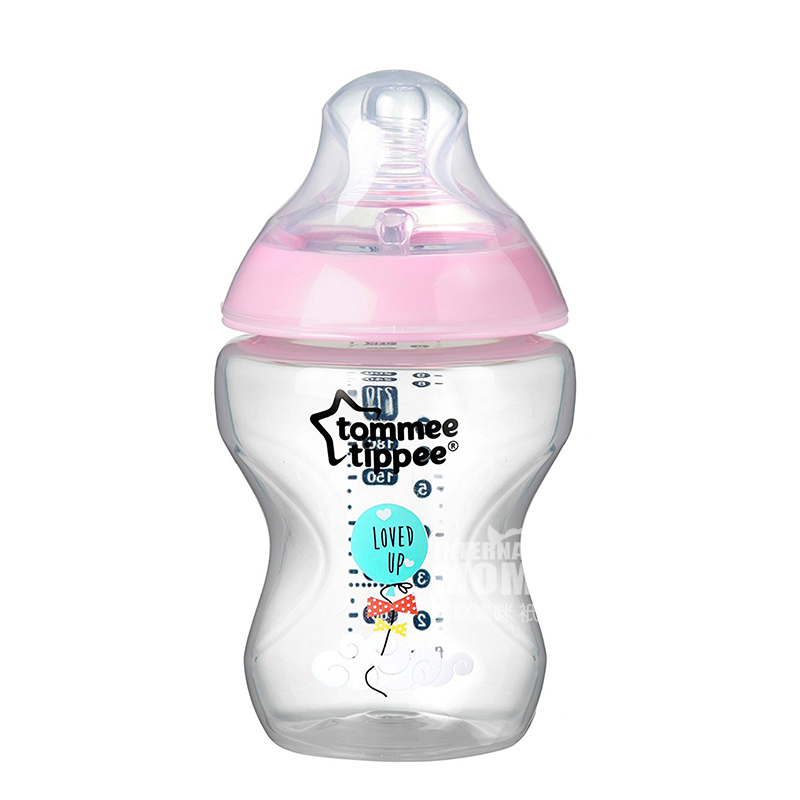 Tommee Tippee Inggris mulut lebar anti-kembung perut botol bayi 6 * 260ml merah muda 0-3 bulan versi luar negeri