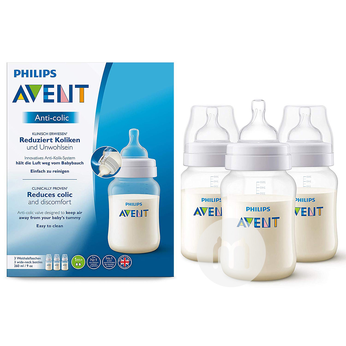 PHILIPS AVENT Botol klasik plastik kaliber lebar Inggris 260ml * 3 versi lebih dari 1 bulan di luar negeri