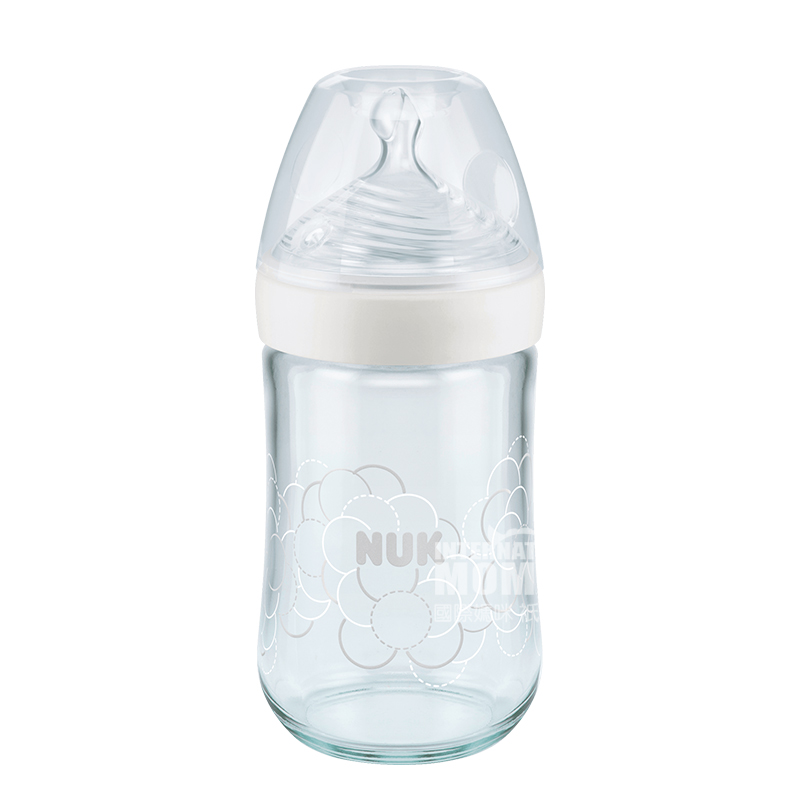 NUK Jerman NUK ultra-lebar botol susu kaca silikon puting 240ml 0-6 bulan putih versi luar negeri