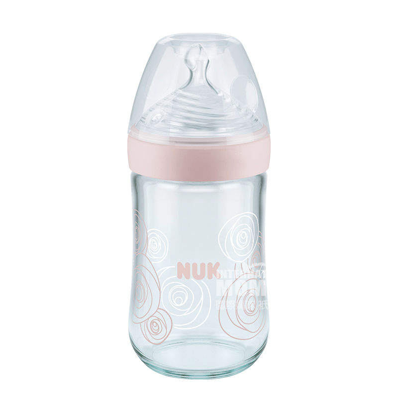 NUK Jerman NUK botol susu kaca ultra lebar mulut puting silikon 240ml 0-6 bulan pink di luar negeri