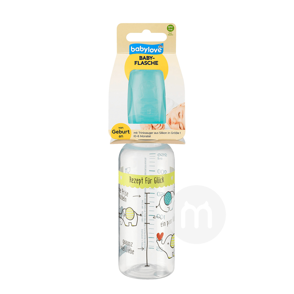 Babylove German Standard Calibre Silicone Nipple Plastik Botol Susu 250ml 0-6 bulan Edisi Luar Negeri