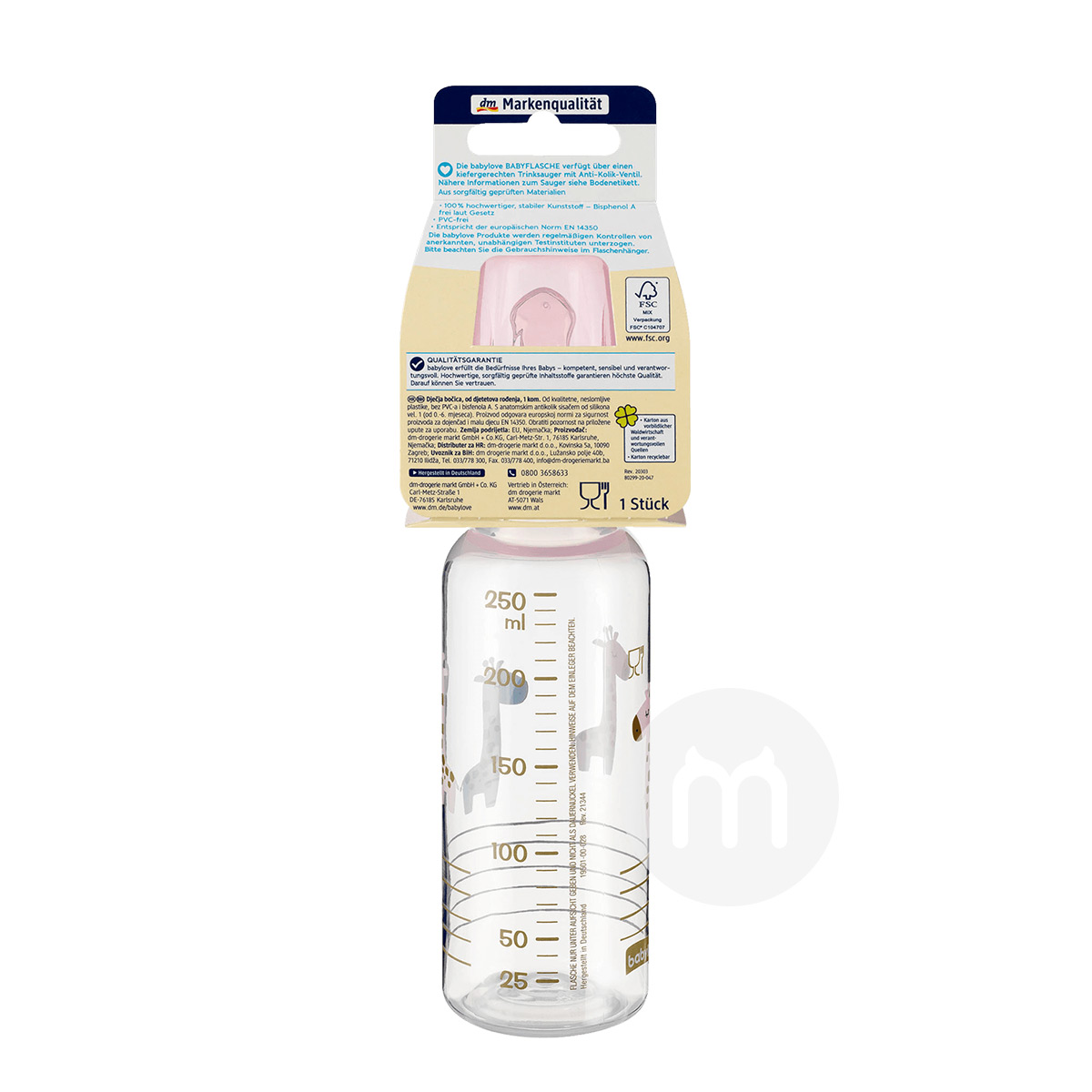 Babylove German Standard Calibre Silicone Nipple Plastik Botol Susu 250ml 0-6 bulan Edisi Luar Negeri
