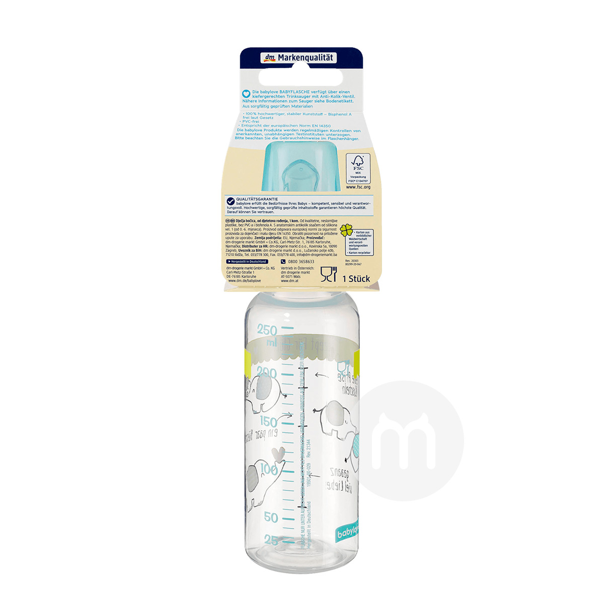 Babylove German Standard Calibre Silicone Nipple Plastik Botol Susu 250ml 0-6 bulan Edisi Luar Negeri