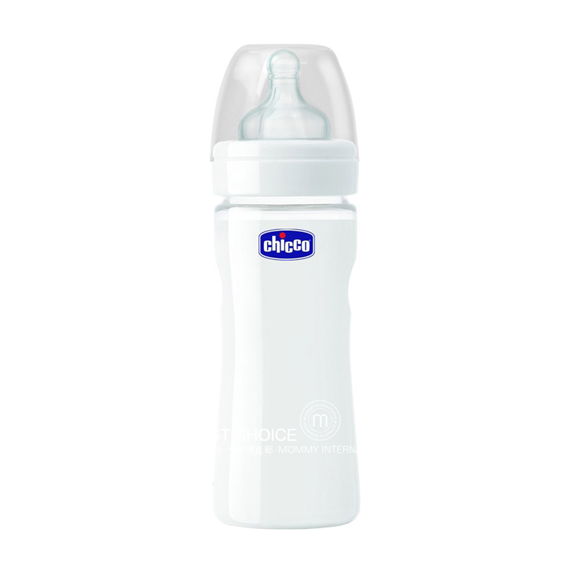 Chicco Italia bayi botol kaca mulut lebar 240 ml puting silikon 0-3 bulan di luar negeri