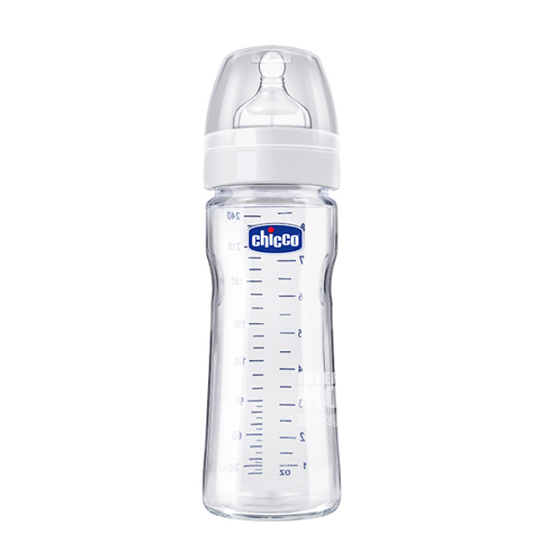 Chicco Italia bayi botol kaca mulut lebar 240 ml puting silikon 0-3 bulan di luar negeri