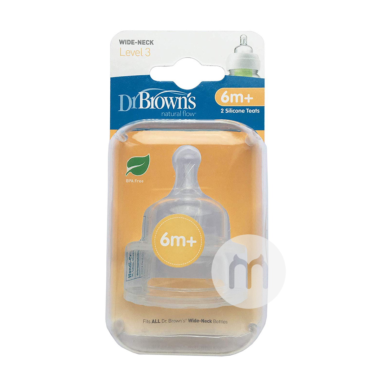 Dr Brown`s American Wide Calibre Penggantian Botol Bayi Dot 2 Pak Lebih dari 6 Bulan Versi Luar Negeri