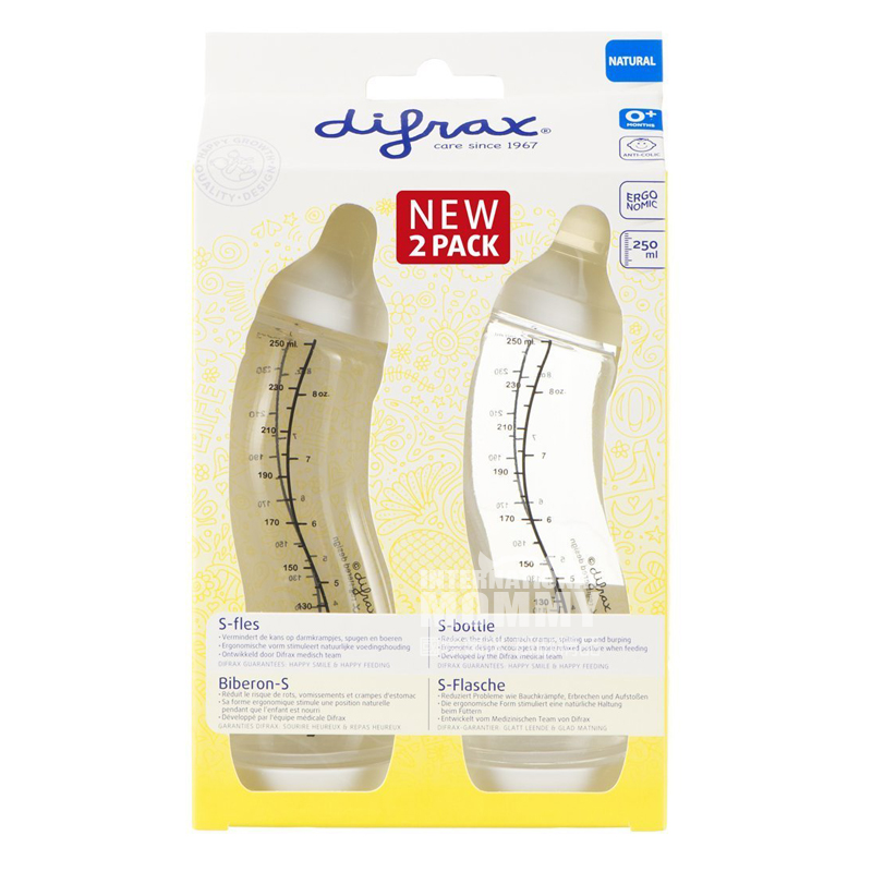 Difrax Belanda anti-perut kembung S-jenis botol bayi kaliber standar 250ml dua bungkus 0 bulan atau lebih putih di luar 