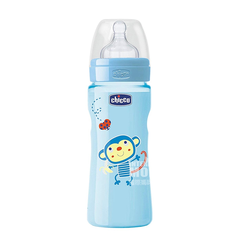 Chicco Italy bayi anti-perut kembung silikon puting botol susu PP plastik 330ml 4 bulan atau lebih Versi luar negeri