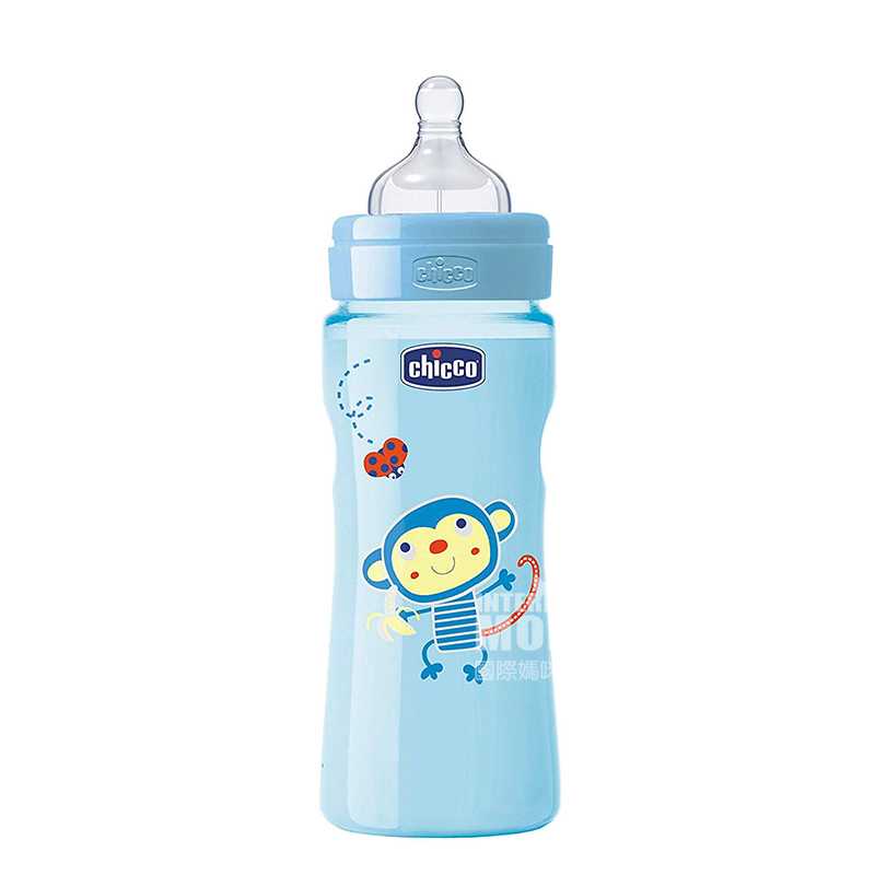 Chicco Italy bayi anti-perut kembung silikon puting botol susu PP plastik 330ml 4 bulan atau lebih Versi luar negeri