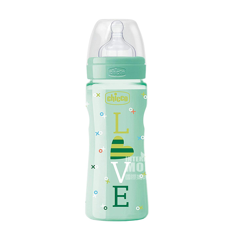 Chicco Italy bayi anti-perut kembung silikon puting botol susu PP plastik 330ml 4 bulan atau lebih Versi luar negeri