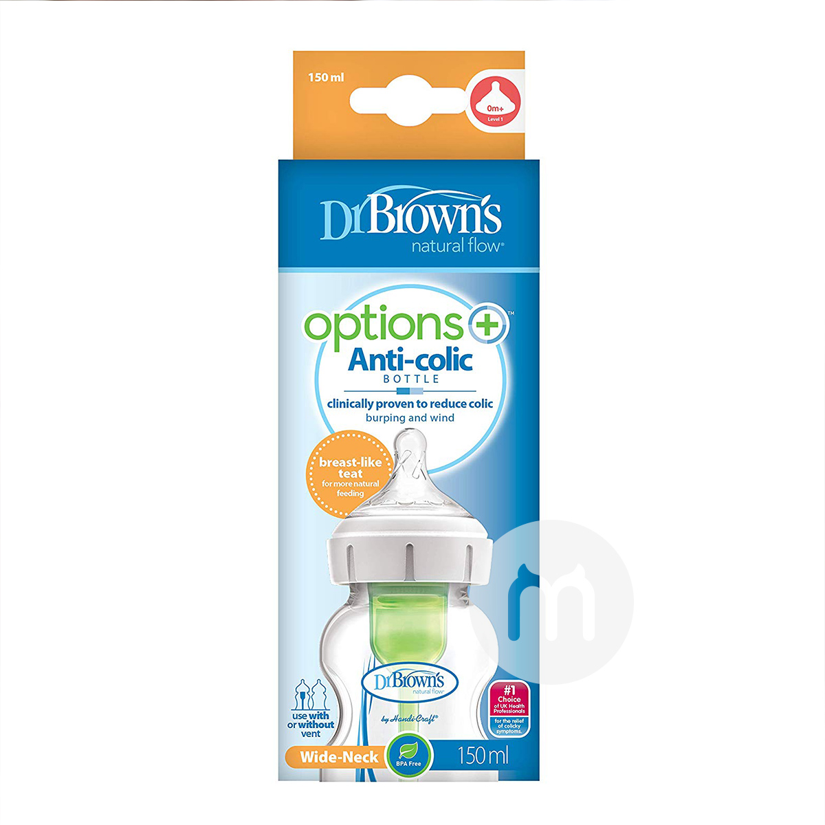 Botol Coklat PP lebar kali AS Dr. Brown`s 150ml 0 Bulan Versi Luar Negeri