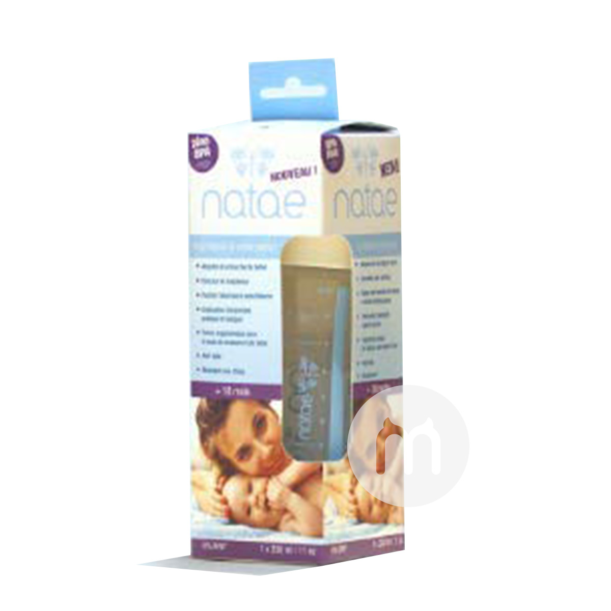 Natae France Natae mulut lebar-puting silikon botol susu PP 230ml 6-18 bulan di luar negeri