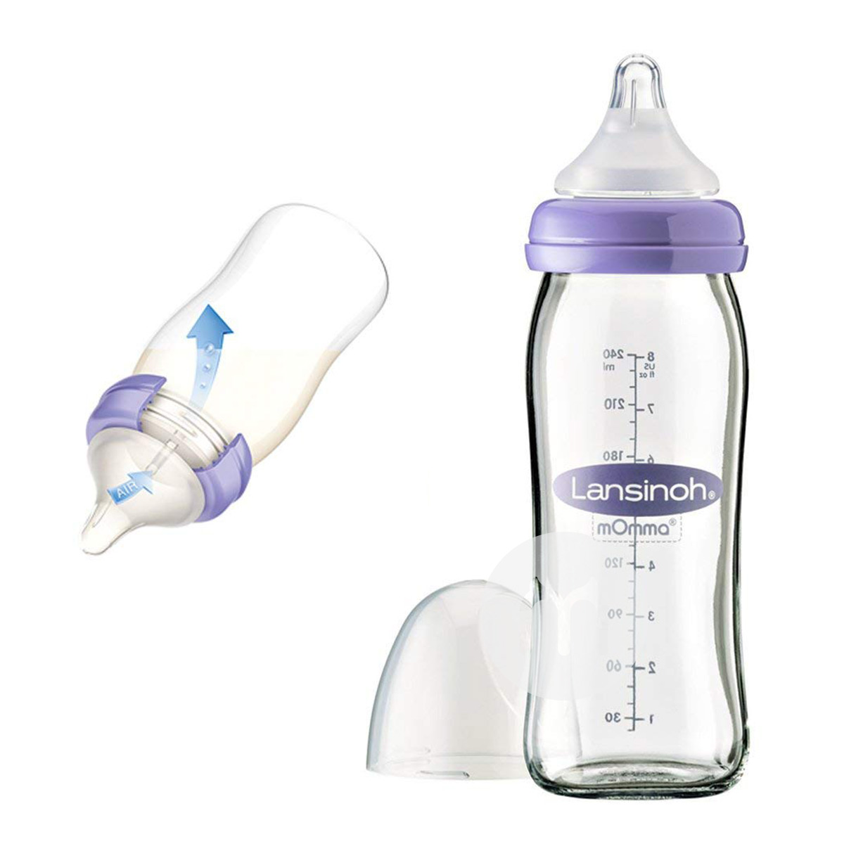 Lansinoh botol kaca anti-perut kembung berdiameter tiga potong AS yang ditetapkan edisi luar negeri