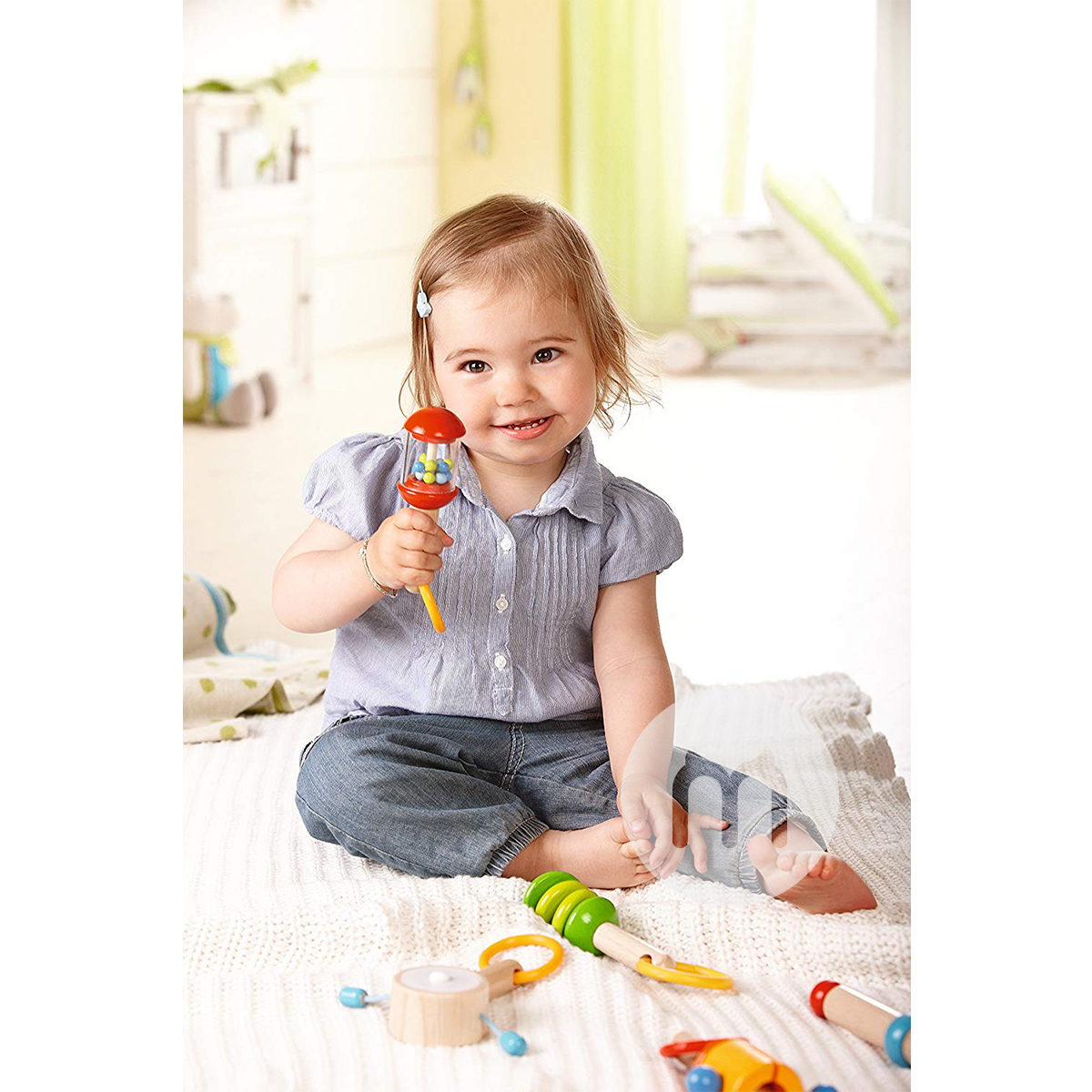 HABA Jerman HABA Cincin Bayi Handbell Kayu Mainan Versi Luar Negeri