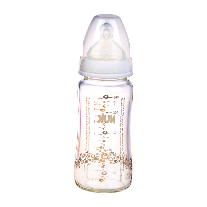 NUK Jerman mulut lebar botol susu kaca 240ml 0-6 bulan versi luar negeri