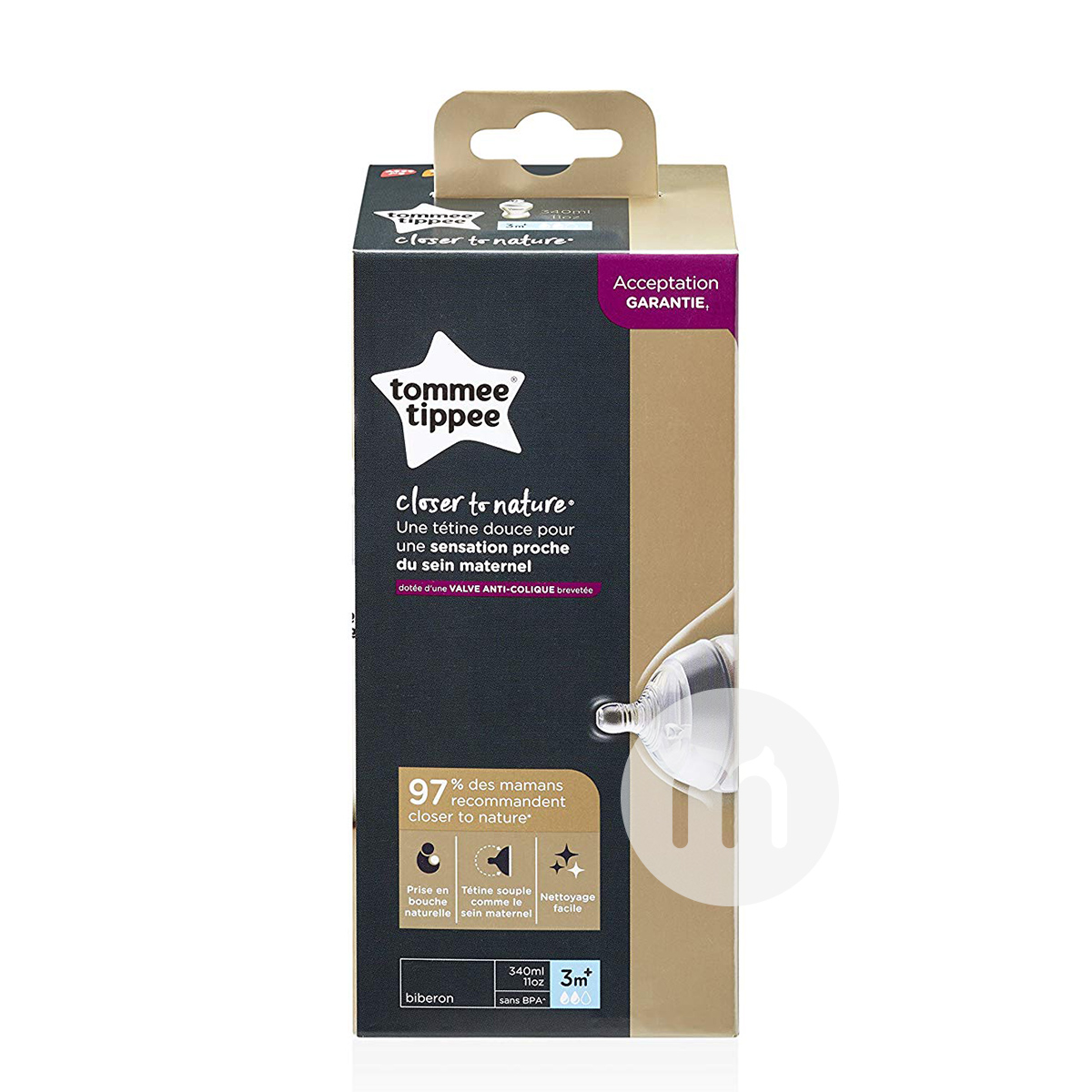 Tommee Tippee Botol anti-kembung bayi mulut lebar Inggris 340ml 3 bulan atau lebih Versi Luar Negeri