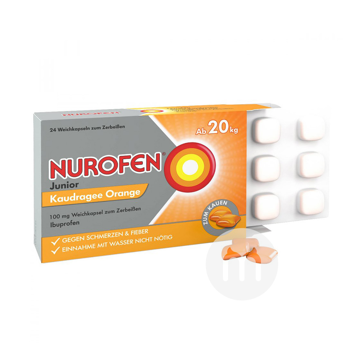 NUROFEN Jerman bayi dan anak-anak muda dengan demam dan tablet kenyal rasa jeruk versi luar negeri