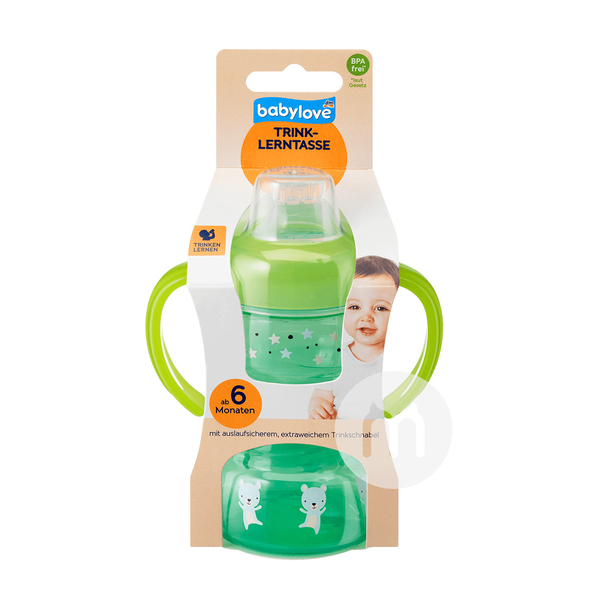 Babylove German Duckbill Cup Pelatihan Gagang Pegangan Ganda 260ml Lebih dari 6 Bulan Versi Luar Negeri