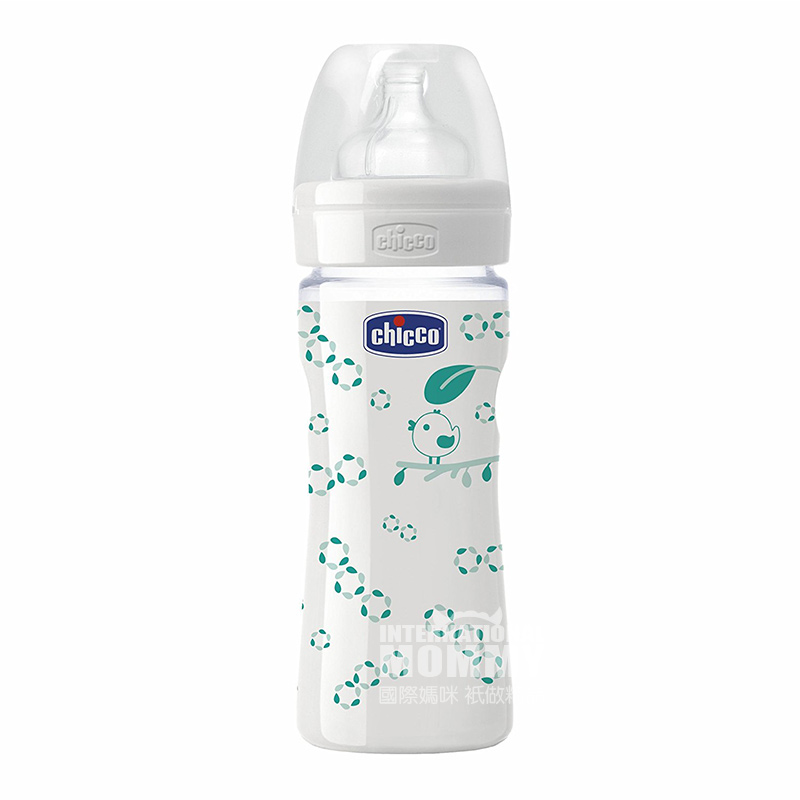 Chicco Botol kaca mulut lebar bayi Italia 240ml versi luar negeri 0 bu...