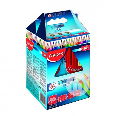 Maped France 144 pensil warna dengan tiang segitiga yang mudah dipegan...