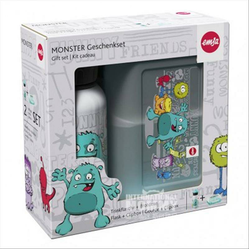 EMSA kotak makan siang monster anak-anak Jerman + botol minum set versi luar negeri