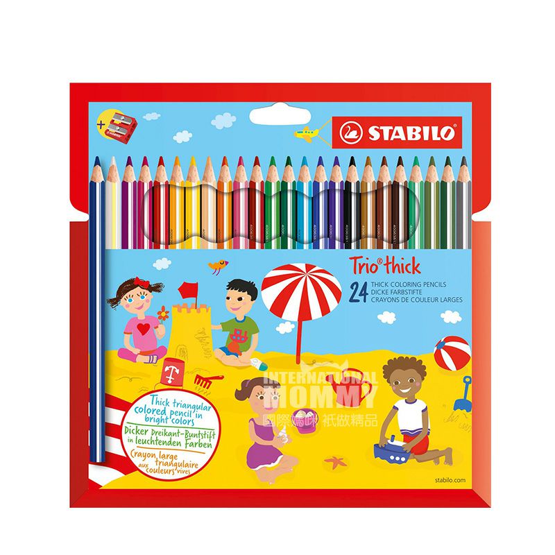 STABILO German Trio Thick Triangle Crayon 24 Pen Rautan Versi Luar Negeri