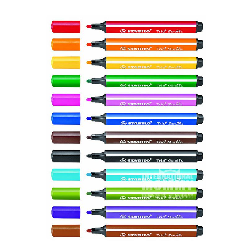 STABILO Jerman Trio 12 kuas cat air segitiga tebal edisi luar negeri