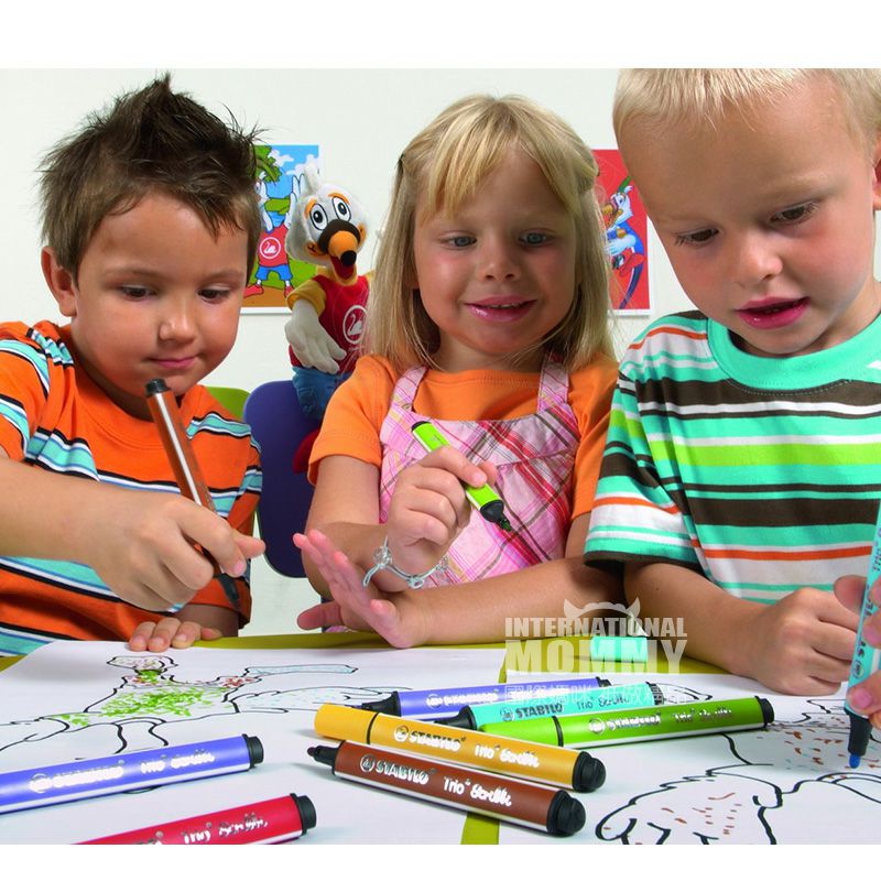 STABILO Jerman Trio 12 kuas cat air segitiga tebal edisi luar negeri