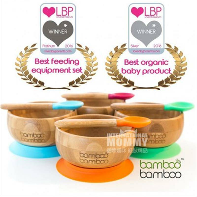 Bamboo Mangkuk pengisap bayi dari Bambu Inggris dengan sendok versi luar negeri