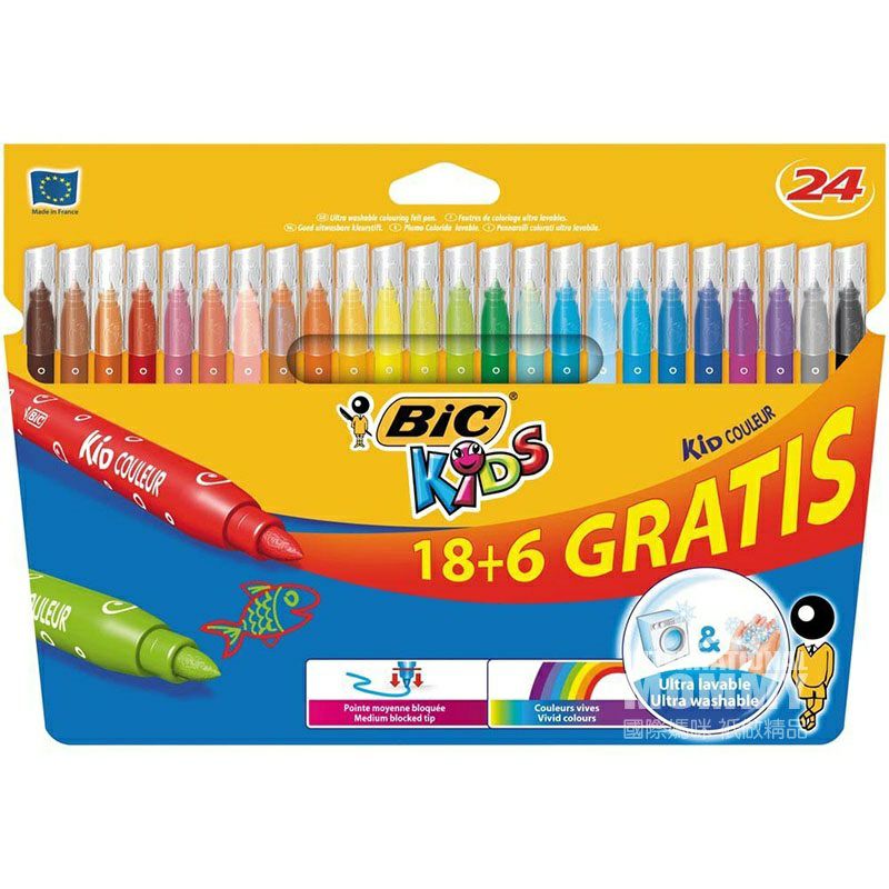 BIC KIDS Perancis tidak beracun Graffiti bayi tanpa rasa 24 warna pena warna air di luar negeri versi