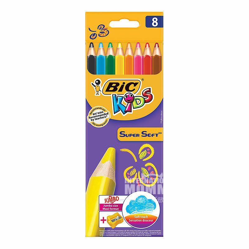 BIC KIDS Pensil bayi Prancis non-toksik dan hambar grafiti 8 warna + rautan versi luar negeri