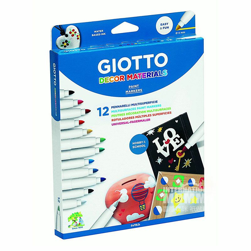 GIOTTO Italia GIOTTO logam kaca keramik pena cat air plastik 12 warna edisi luar negeri