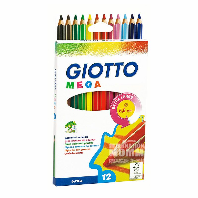 GIOTTO Italia GIOTTO segitiga besar batang tebal lukisan grafiti pensil warna 12 warna versi luar negeri