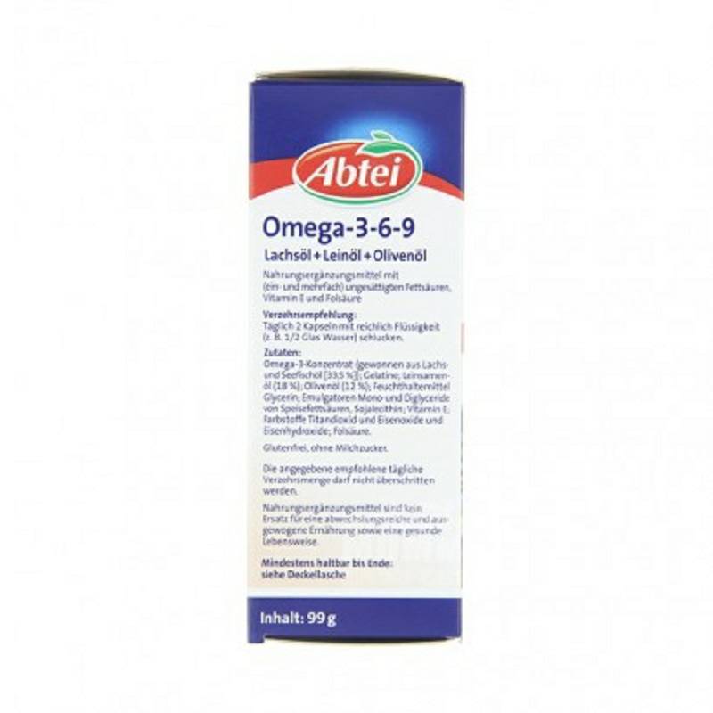 Abtei German Omega-3-6-9 kapsul minyak ikan laut / minyak zaitun / minyak biji rami di luar negeri