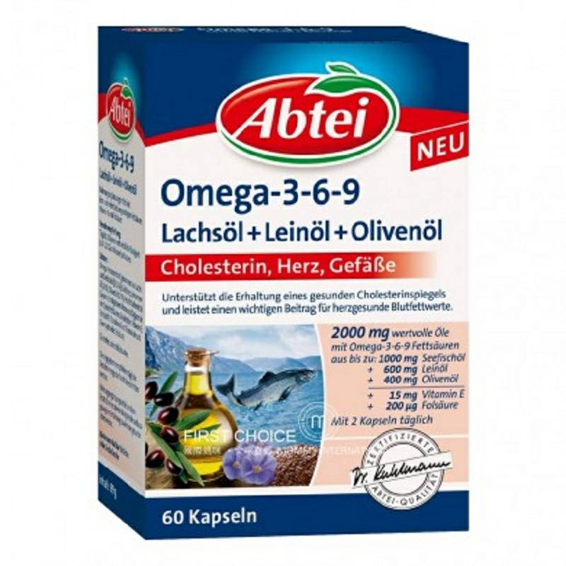 Abtei German Omega-3-6-9 kapsul minyak ikan laut / minyak zaitun / minyak biji rami di luar negeri