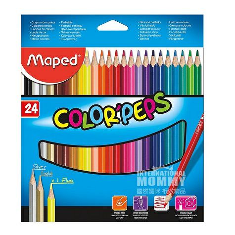Maped France 24 pensil warna dengan tiang segitiga segitiga yang mudah...